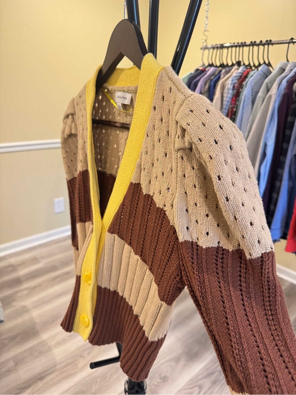 CALLIGRAPHIE Colorblock Ribbed Knit Cardigan Sweater - Picture 4 of 5